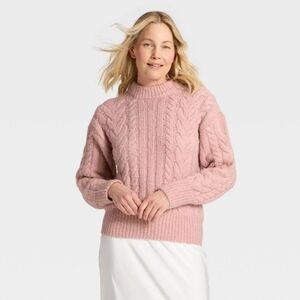 Women's Cabled Tunic Sweater - A New Day Pink XS
